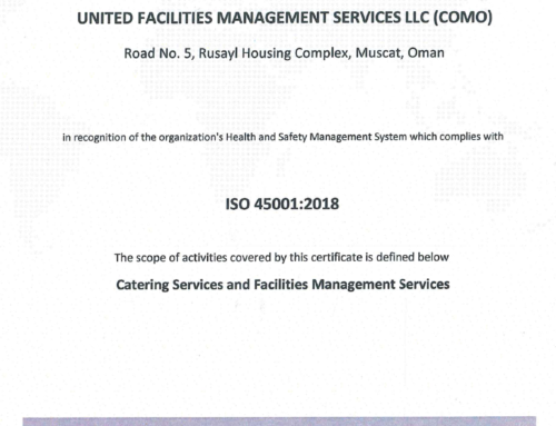 UNITED FACILITIES MANAGEMENT SERVICES LLC (COMO) SUCCESSFULLY UPGRADED TO ISO 45001:2018 CERTIFICATION